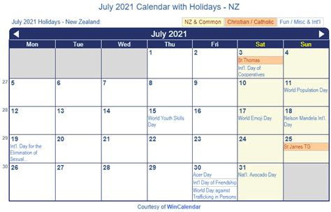 July 1 is canada day, a canadian federal holiday that celebrates the creation of the dominion of canada in 1867. Print Friendly July 2021 New Zealand Calendar for printing