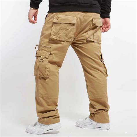 Mens Plus Size Cargo Pants Khaki Multi Pockets Baggy Loose Fit Men Trousers Relaxed Casual