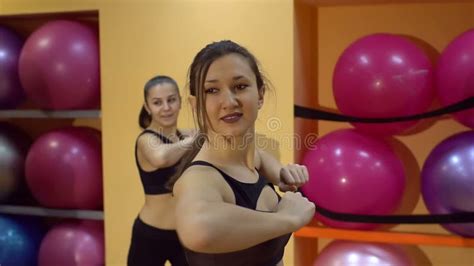 Group Of Four Girls Doing Exercises In The Gym Slow Motion Stock Footage Video Of Fitness