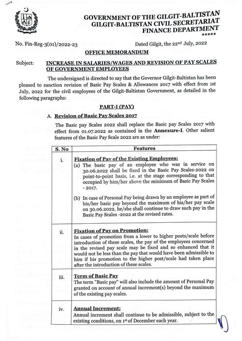 Notification Revised Basic Pay Scales 2022 Gb And Allowances