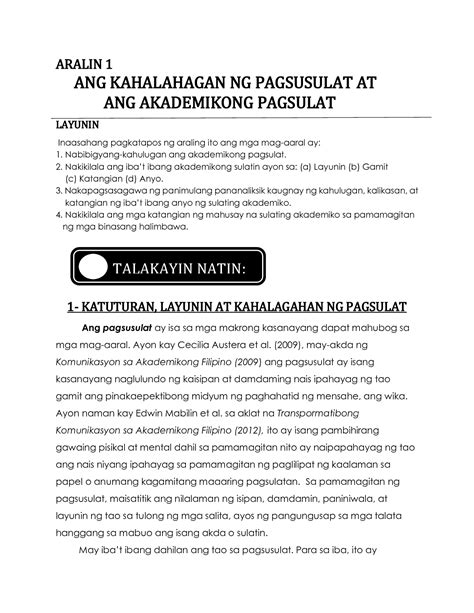 Solution Aralin 1 Ang Kahalahagan Ng Pagsusulat At Akademikong