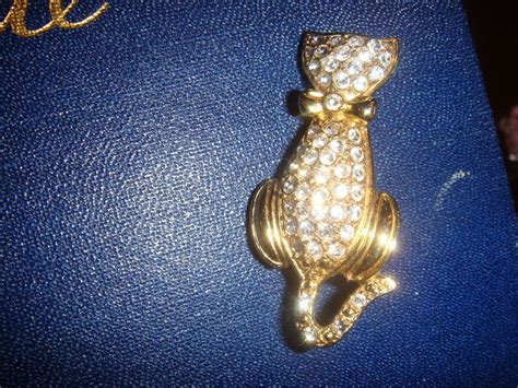 Darling Rhinestone Kitty Cat Pin With Bow From Loghomeantiques On Ruby Lane
