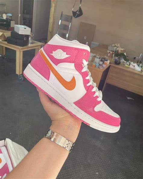 Custom Pink And Orange Jordan 1 Mids Etsy