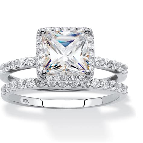 Palmbeach Jewelry Princess Cut Cubic Zirconia 2 Piece Wedding Ring Set 215 Tcw In Solid 10k