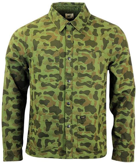 Lee Retro Indie Mod Camouflage Military Overshirt In Army Green