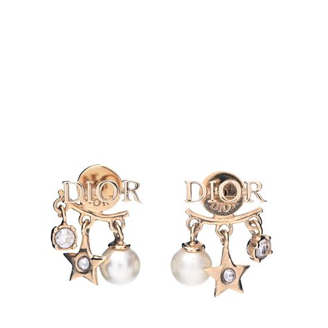 CHRISTIAN DIOR Pearl Crystal Dio R Evolution Earrings Aged Gold 507435