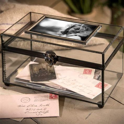 Large Glass Box Photo Display Case Clear Decorative Storage Organizer Wedding Card Holder 4x6