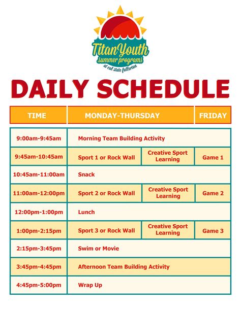 Summer Camp Daily Schedule Template