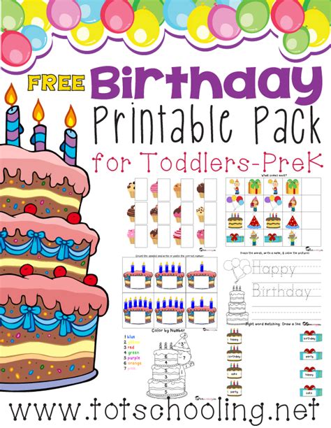 Free Birthday Printable Pack Totschooling Toddler Preschool