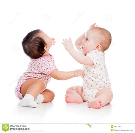Beautiful companions who love to play. Funny Babies Children Girls Playing Together Stock Image ...