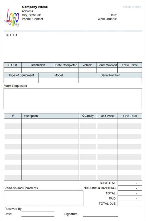 Work Order Template 20 Free Word Excel Pdf Document