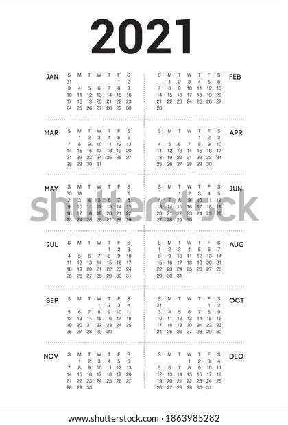 Year 2021 Calendar Vector Design Template Stock Vector Royalty Free