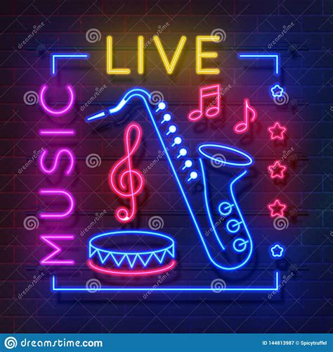 Music Neon Sign Glowing Karaoke Banner Live Music Light Emblem Disco
