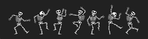 Skeletons Dancing With Different Positions Flat Style Design Vector