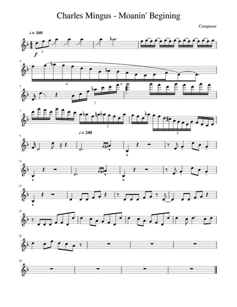 Charles Mingus Moanin Beginning Sheet Music For Baritone Saxophone Download Free In Pdf Or