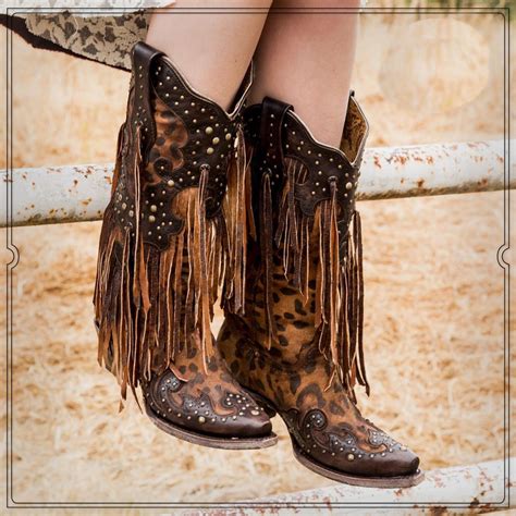 Womens Corral Fringe Boots With Leopard Print Handcrafted Honey