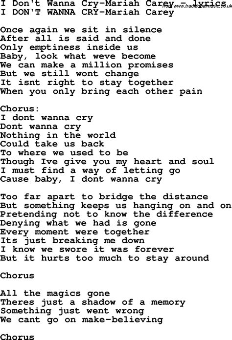 Love Song Lyrics For I Don T Wanna Cry Mariah Carey