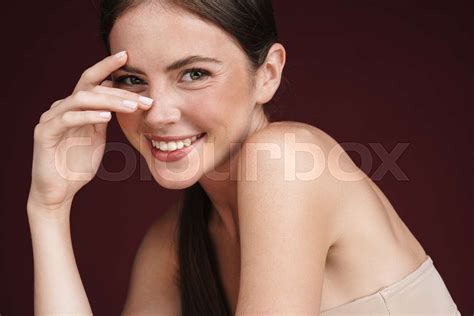 Image Of Seductive Half Naked Woman Smiling And Looking At Camera