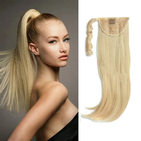 Heat Resistant High Quality Blonde Long Straight Synthetic Ponytail In