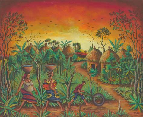 The Happy Villagers I Art Cameroon African Paintings