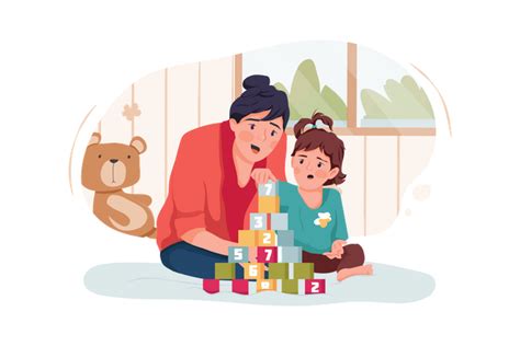 Best Premium Babysitter Or Mother And Baby Girl Playing With Toy Cubes