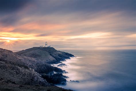 Wallpaper Sunset Lighthouse Coast Longexposure Sea Rocks Sky