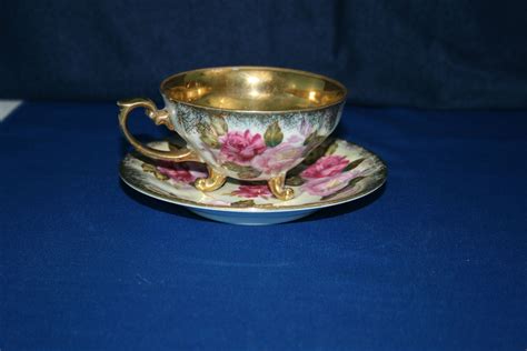 Vintage Nippon Yoko Boeki Co Lusterware Teacup And Saucer Tea Cup With Roses Made In Japan