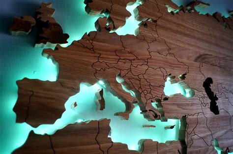 Huge Led Illuminated Wooden World Map Solid Oak With Borders Wall
