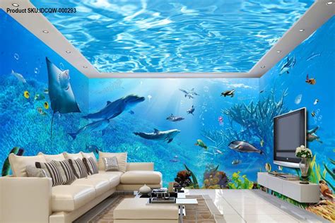 3d Underwater Rays Fish Shimmering Water Ceiling Entire Living Room