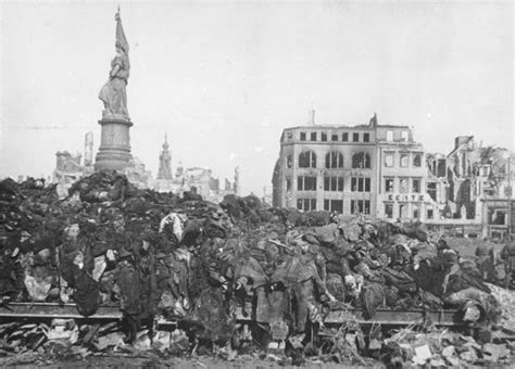 A Pile Of Bodies Awaits Cremation After The Bombing Of Dresden 1945