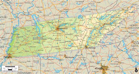Physical Map Of Tennessee Ezilon Maps
