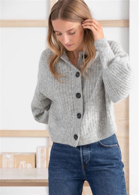 Oversized Ribbed Crewneck Cardigan Grey Cardigans And Other Stories