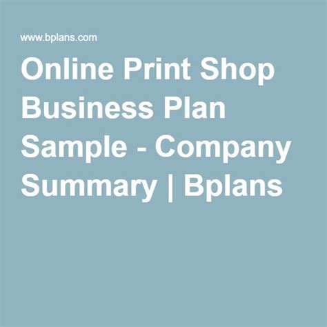 The income generated from this sale is revenue. Online Print Shop Business Plan Sample - Company Summary ...