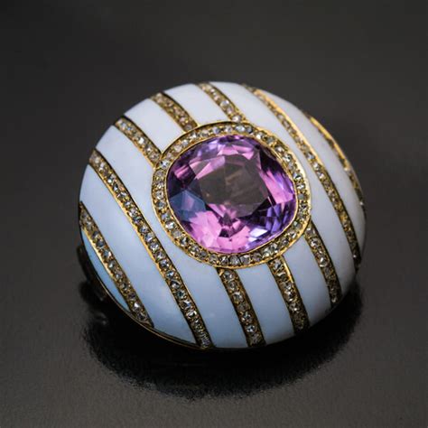 Faberge Antique Tourmaline Enamel Diamond Brooch Antique Jewelry