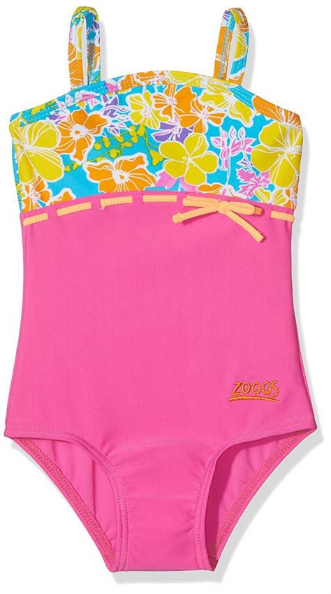 Zoggs Girls Seaside Classic Back Swimsuit Pink With Multicoloured