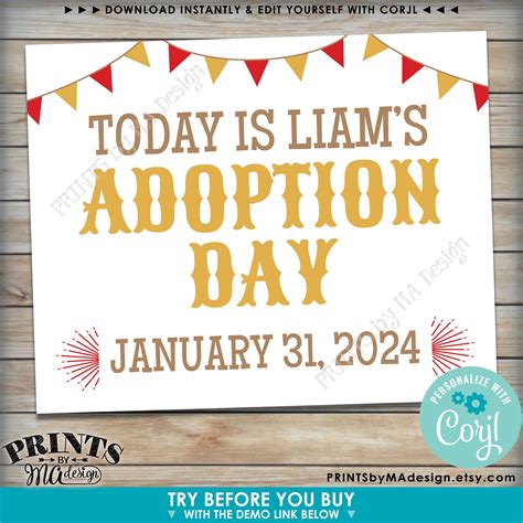 Editable Adoption Day Sign Today Is Myour Adoption Day Custom