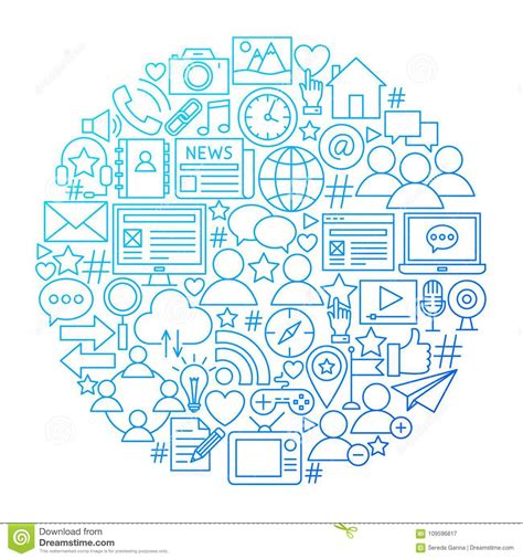 Social Media Line Icon Circle Design Stock Vector Illustration Of