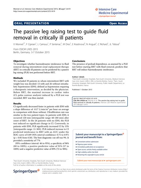Pdf The Passive Leg Raising Test To Guide Fluid Removal In Critically