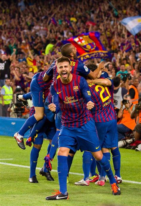 Barcelona Players Celebrating A Goal Editorial Stock Image Image Of
