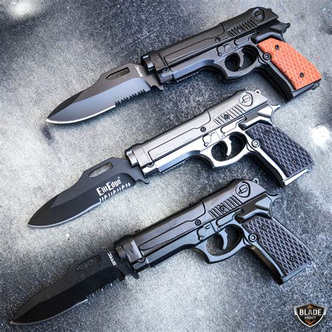 8 Tactical Spring Assisted Hand Gun Pistol Folding Pocket Knife W