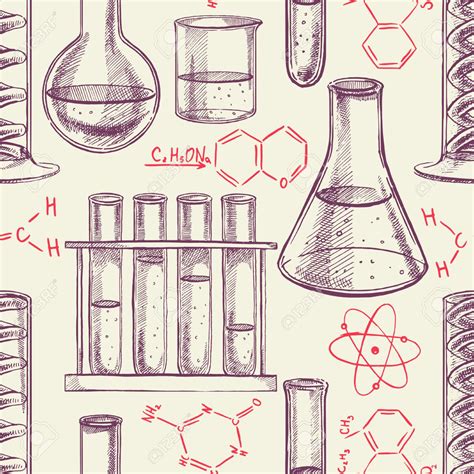 Seamless Background With Chemical Equipment And Formulas Hand Drawn