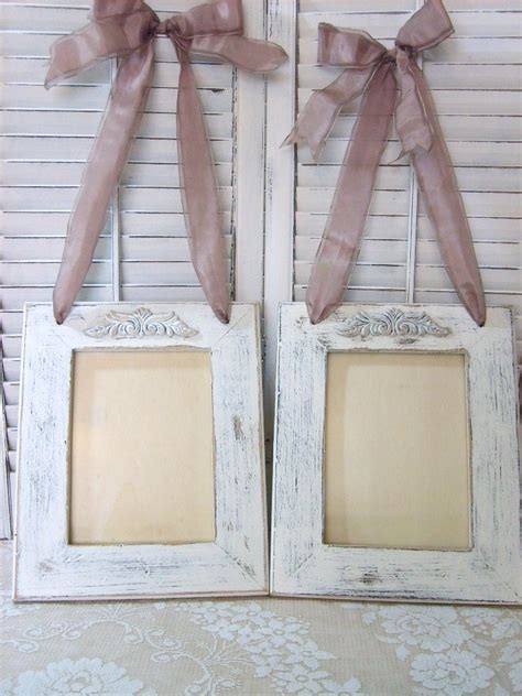 Shabby Cottage Chic Wood Picture Frames With Bow By Flowerpeddlers