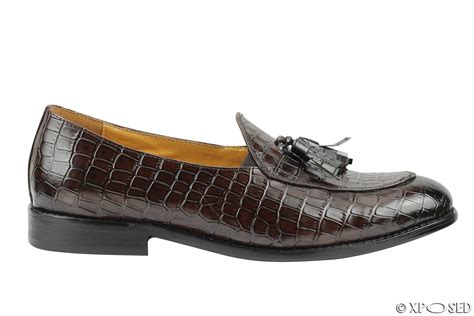 Mens Snakeskin Print Shiny Real Leather Tassel Loafers Slip Shoes Black Brown EBay