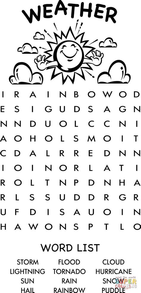 Weather Word Search Puzzle Learn English Coloring Page Free