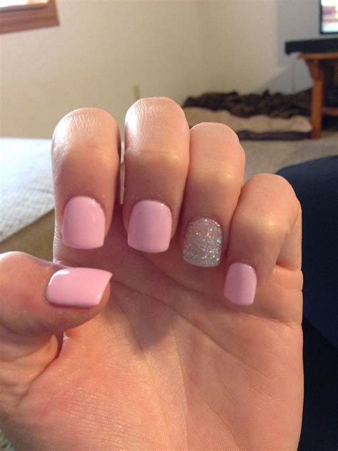 Light Pink With Silver Glitter Accent Nail Glitter Accent Nails Pink