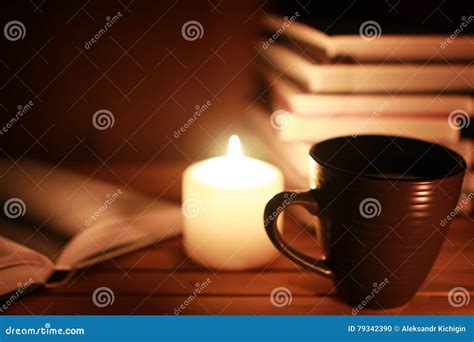 Book Glasses Candle Night Stock Photo Image Of Glowing 79342390