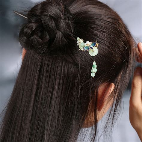 Green Tassel Flower Cherry Blossom Chinese Hair Pin Hair Stick Etsy Canada Asian Hair Pin