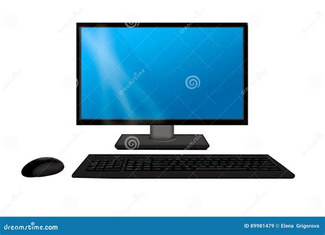 Monitor With Keyboard And Mouse Computer Isolated On A White