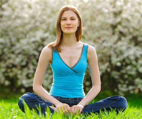 Beautiful Young Woman Meditating Outdoors Stock Image Image Of Beauty