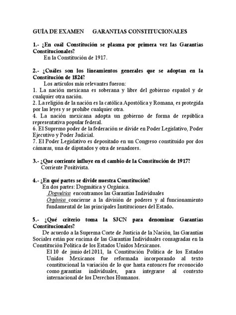Guia Examen Garantias Constitucionales Pdf Derecho Constitucional Constitución